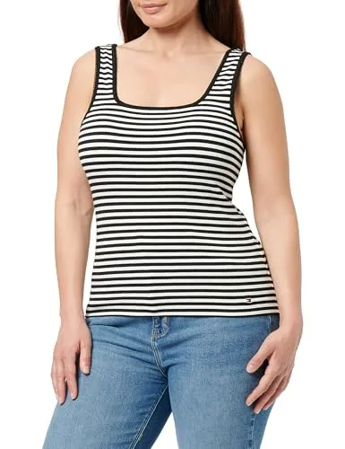 Tommy Hilfiger Slim Canotta a Costine Ecru/Black M