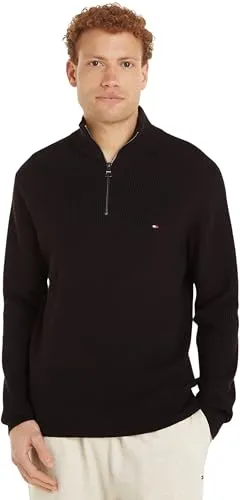 Tommy Hilfiger Mock Neck Mezza Zip pullover nero uomo