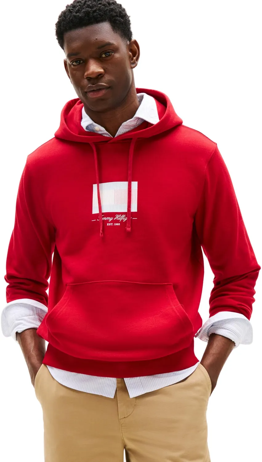 Tommy Hilfiger Ithaca Flag Felpa Cappuccio Uomo L Nera Cotone
