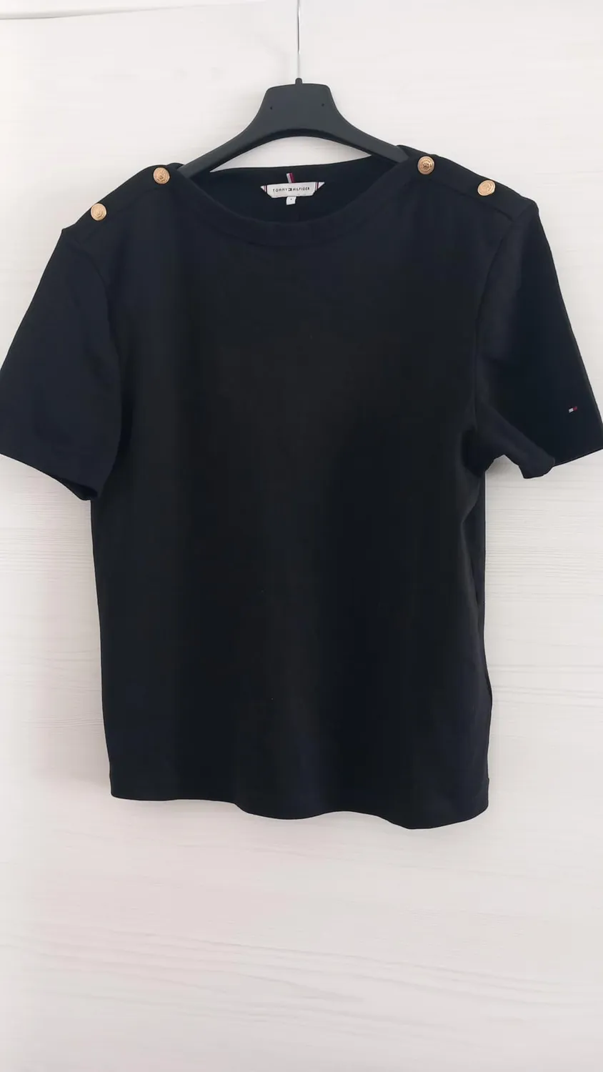 Tommy Reg Stripe Gold maglietta donna nera maniche corte