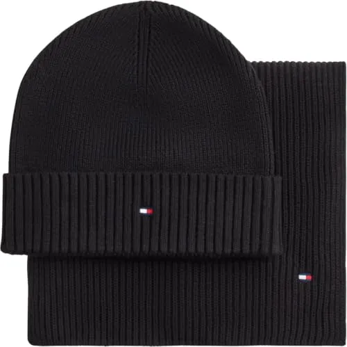 Tommy Hilfiger TH Flag AM0AM14584 berretto e sciarpa neri uomo