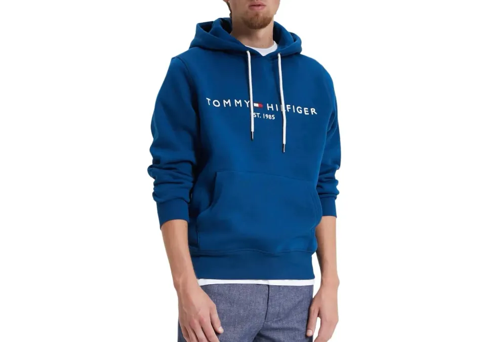 Tommy Hilfiger felpa hoodie uomo L blu Deep Indigo logo