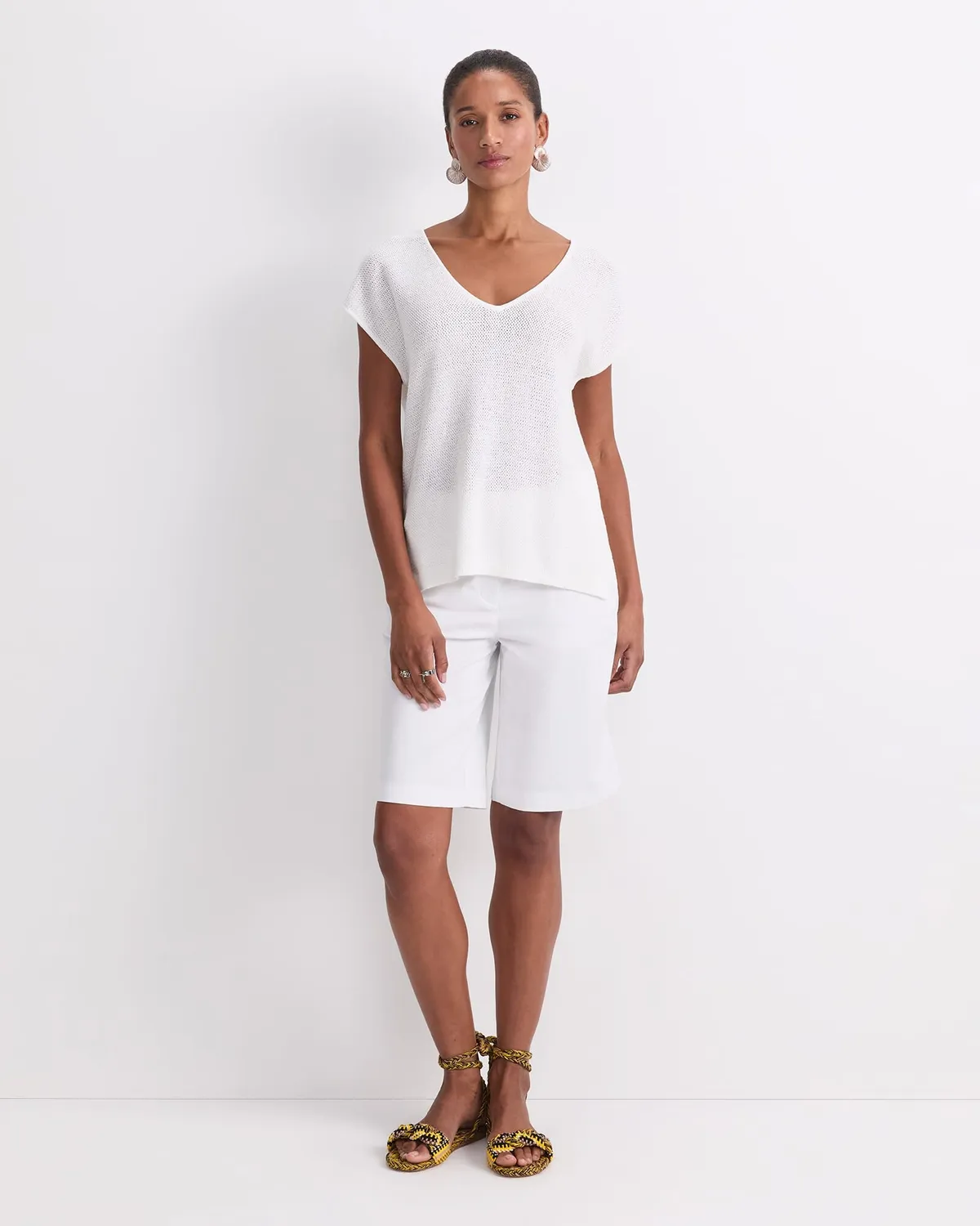 Sportscraft Luisa top maglia scollo V misto lino