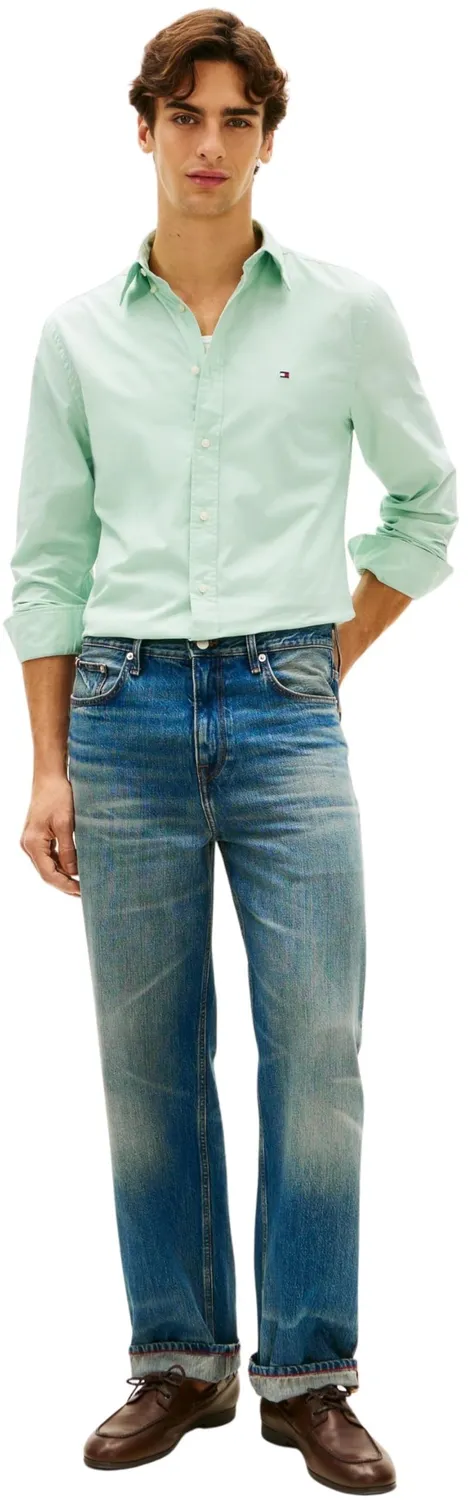 Tommy Hilfiger Flex Poplin camicia regular fit beige uomo
