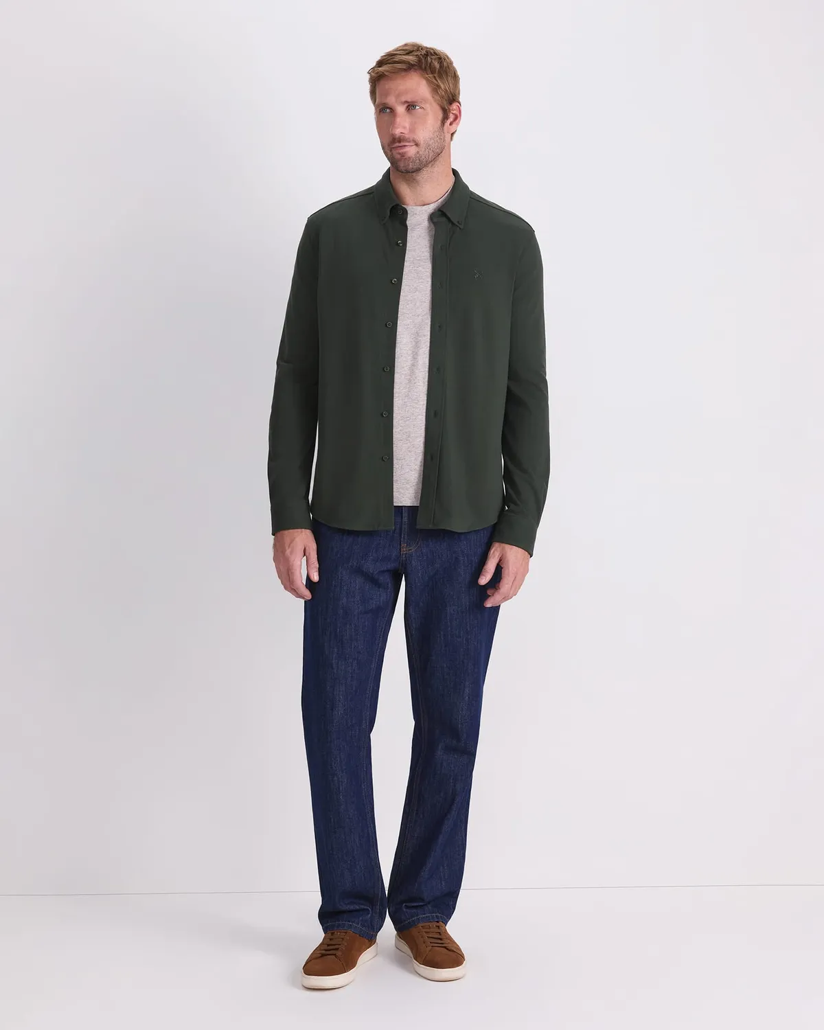 Sportscraft Pique camicia uomo cotone manica lunga