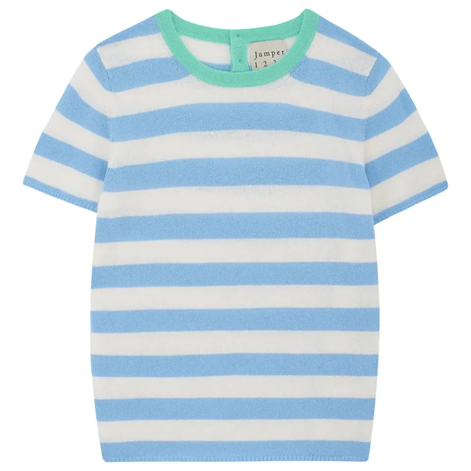 Jumper 1234 Cashmere Stripe t-shirt blu e crema 100% cashmere