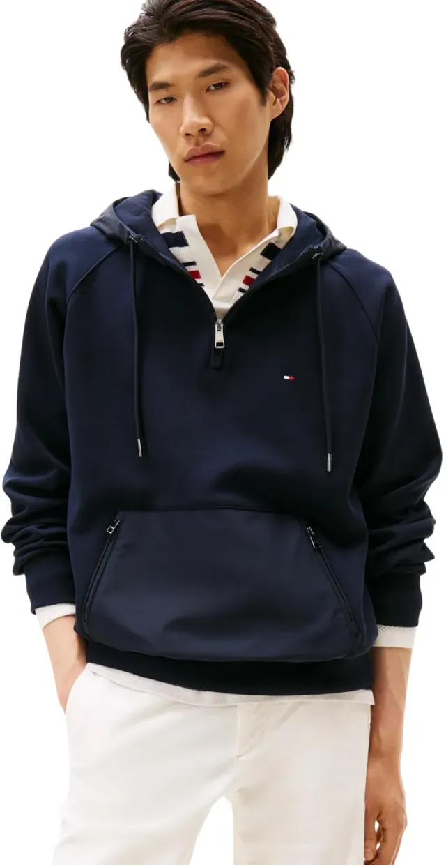 Tommy Hilfiger Mix Media 1/4 Zip felpa uomo M con cappuccio