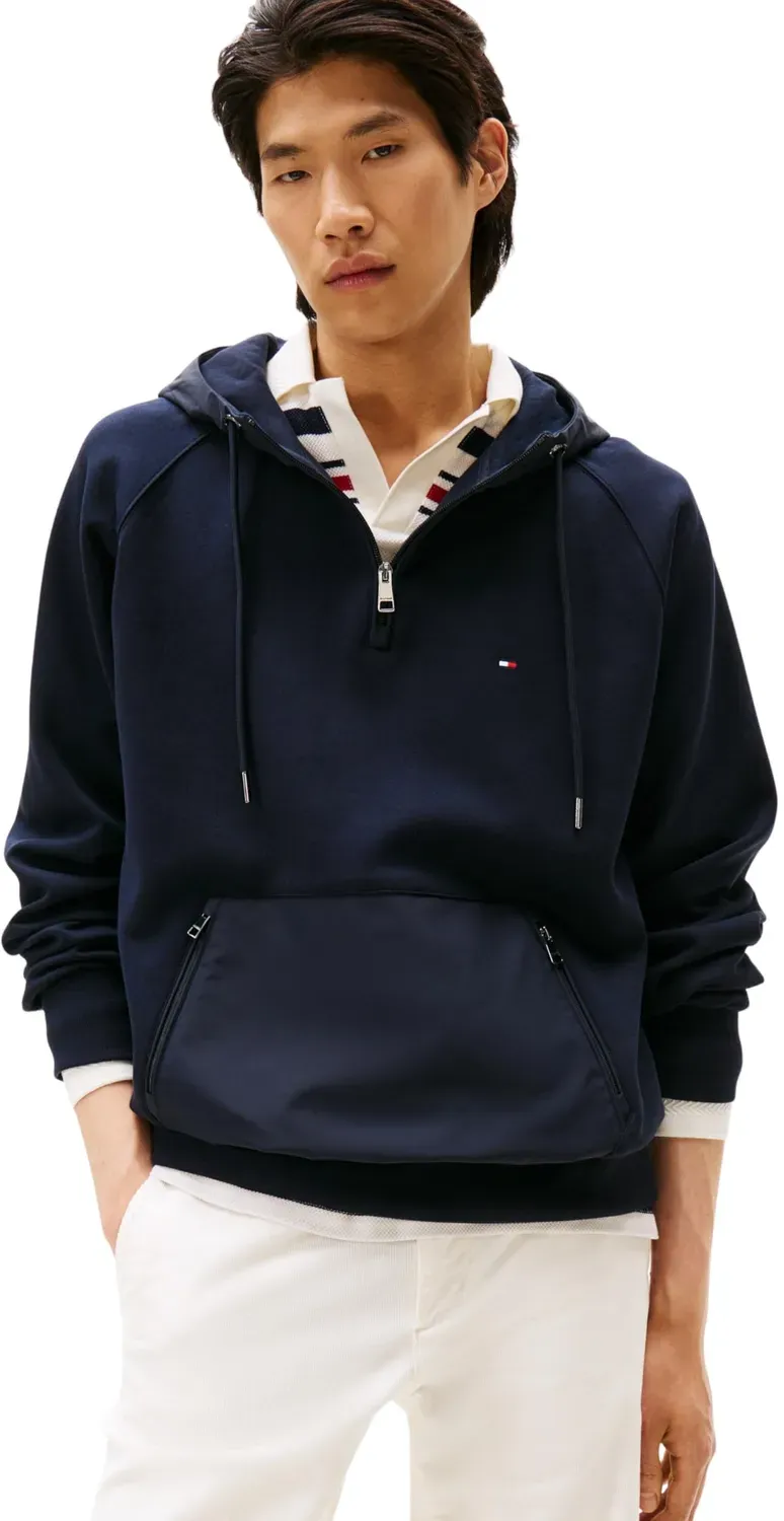 Tommy Hilfiger Mix Media 1/4 Zip felpa uomo M con cappuccio