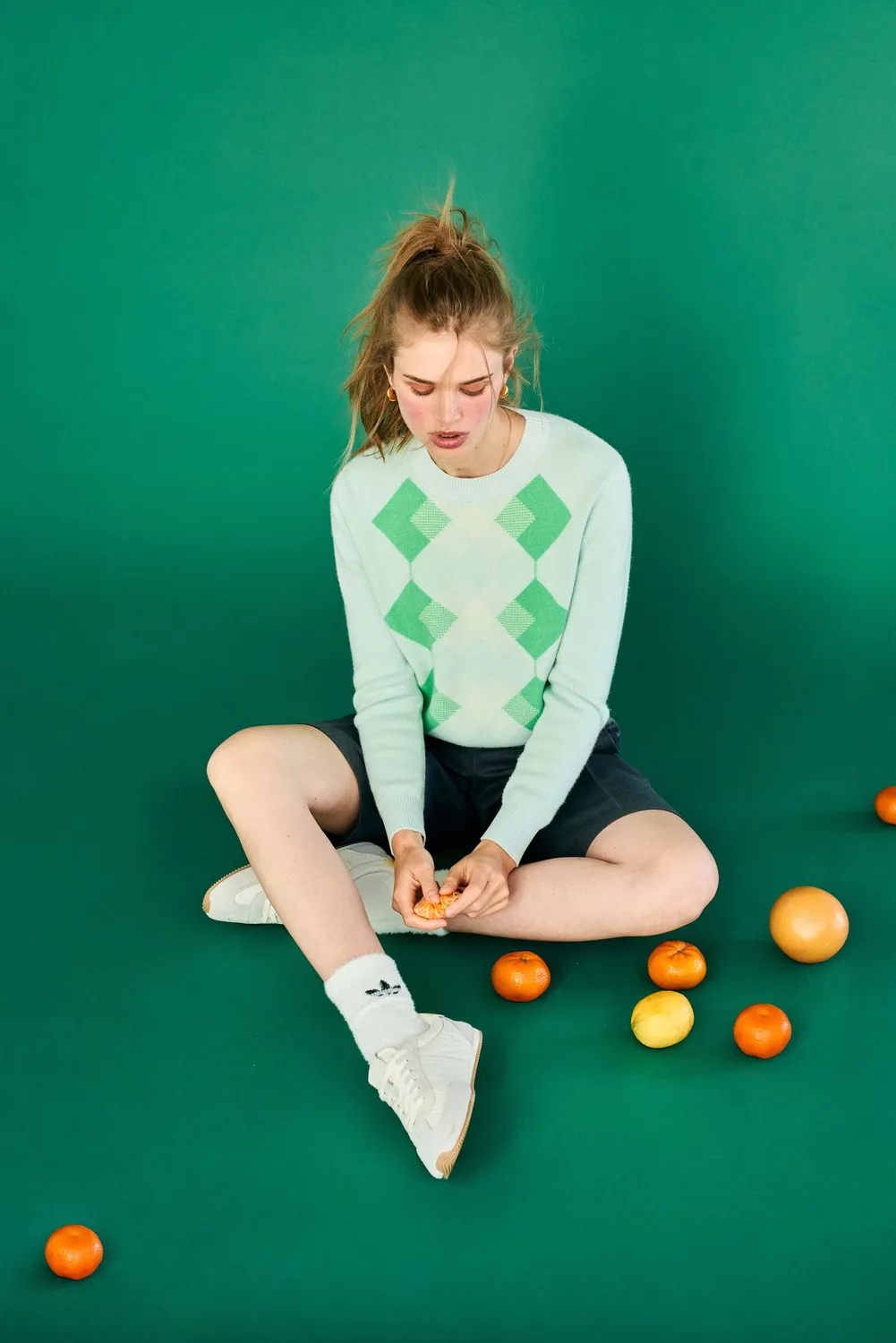 Jumper 1234 Faded Argyle maglione verde lana cashmere