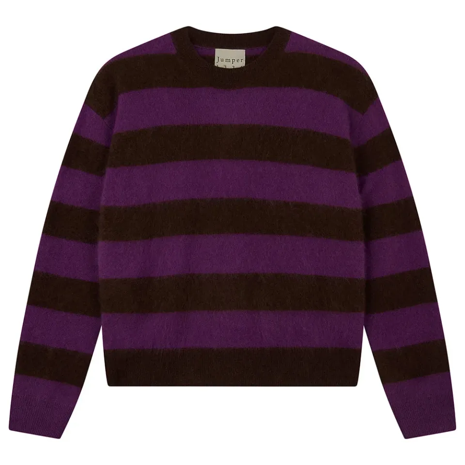 JUMPER 1234 Brushed Stripe Crew Maglione marrone lana spazzolata