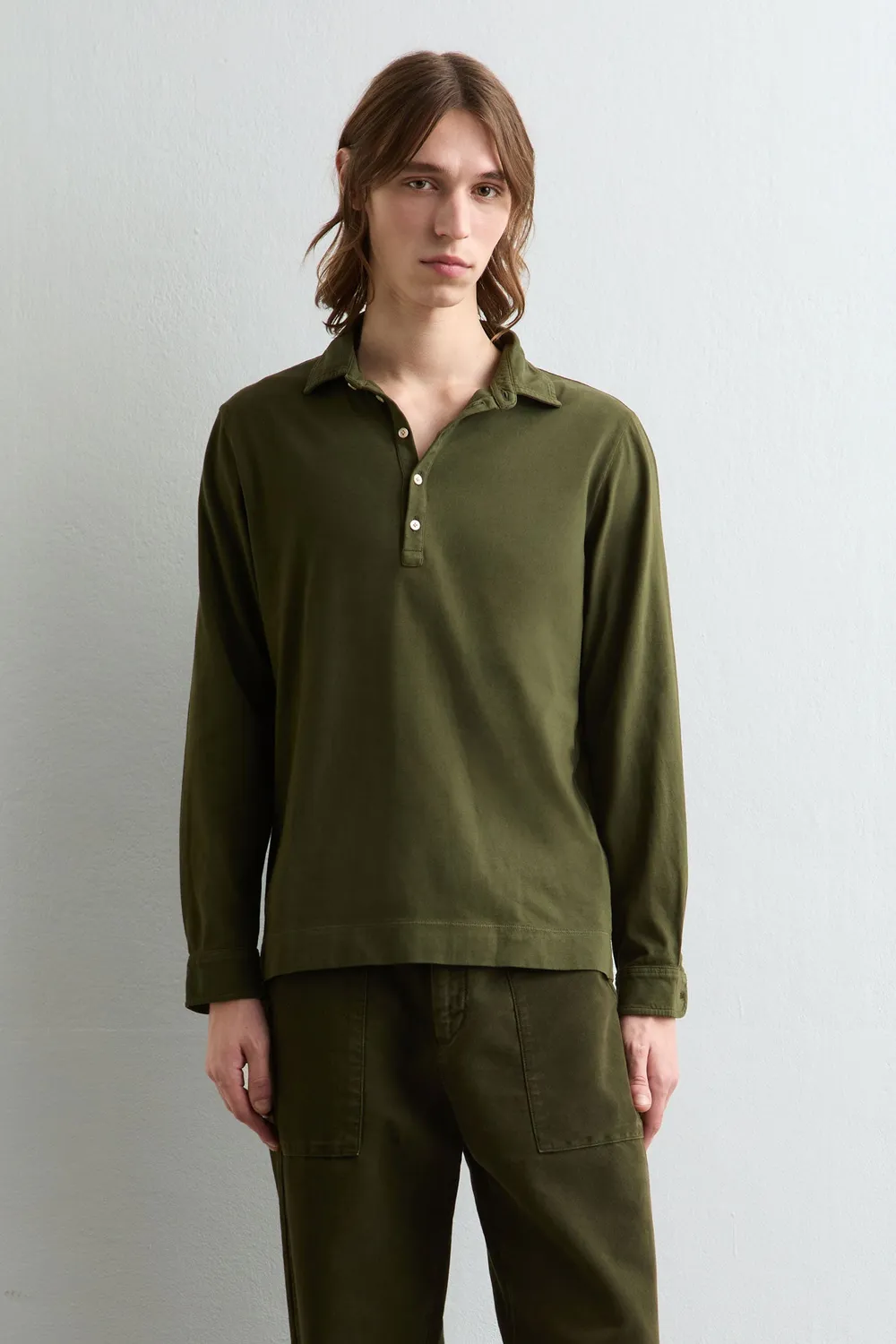 Massimo Alba Raya polo manica lunga moss green cotone