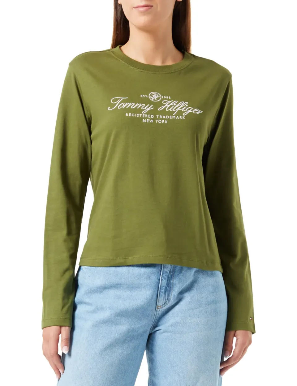 Tommy Hilfiger Maglietta Maniche Lunghe Donna C-Neck Cotone