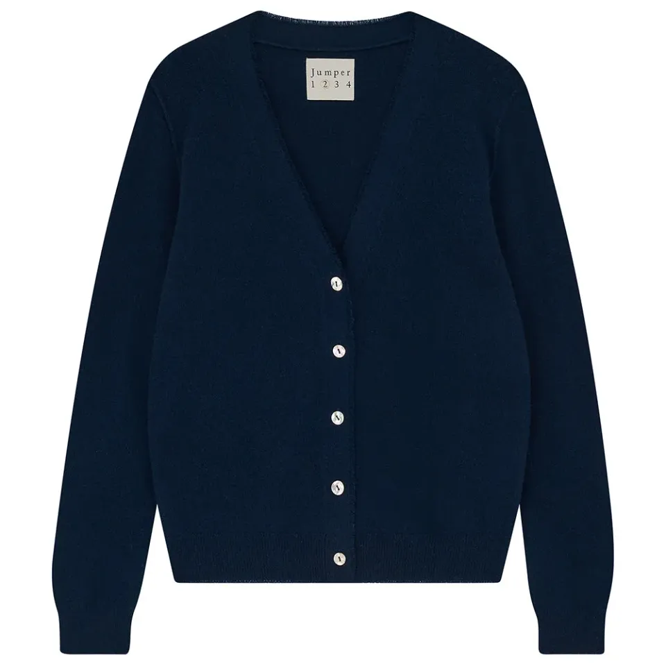 Jumper 1234 Distressed Vee cardigan cashmere navy blu