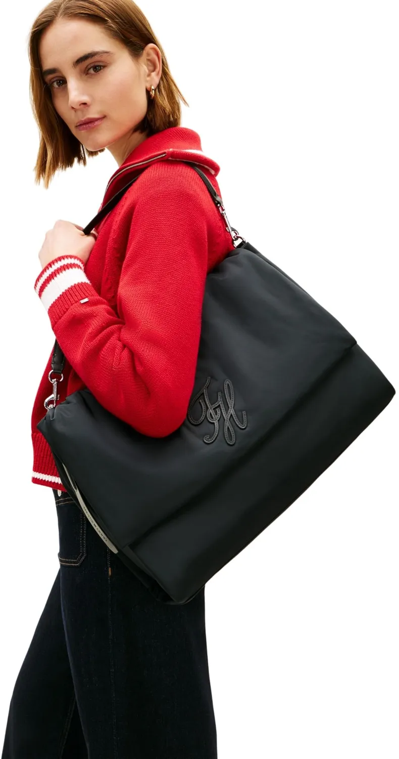 Tommy Hilfiger Elevated Nylon Maxi borsa a spalla nera