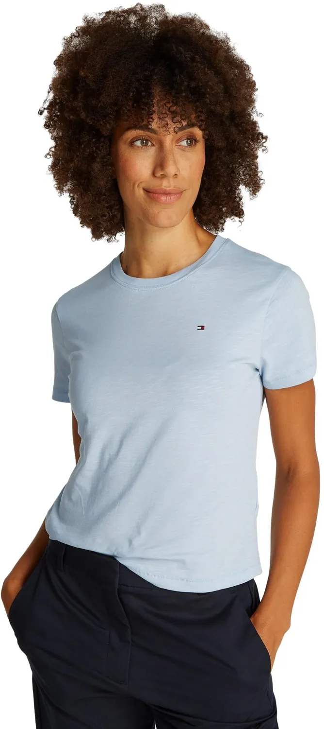 Tommy Hilfiger Slim T-Shirt Donna Scollo Rotondo Cotone