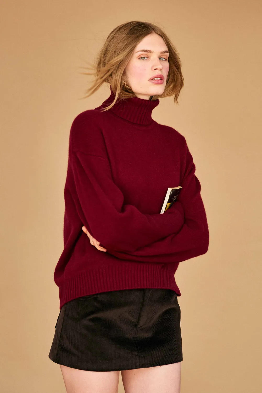 JUMPER 1234 Roll Collar maglione cashmere bordeaux oversize pesante