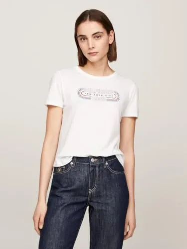 Tommy Hilfiger Slim Fit t-shirt donna XXS bianco cotone