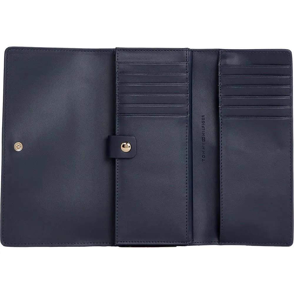 Tommy Hilfiger TH Emblem Large Flap portafoglio donna blu monogramma