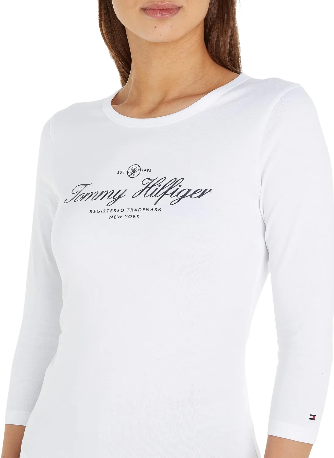 Tommy Hilfiger Open-Neck maglietta maniche lunghe bianca S