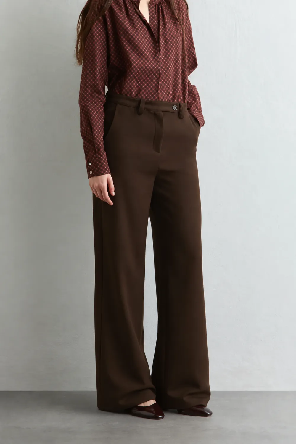 Massimo Alba Lamia pantaloni donna brown lana ampia