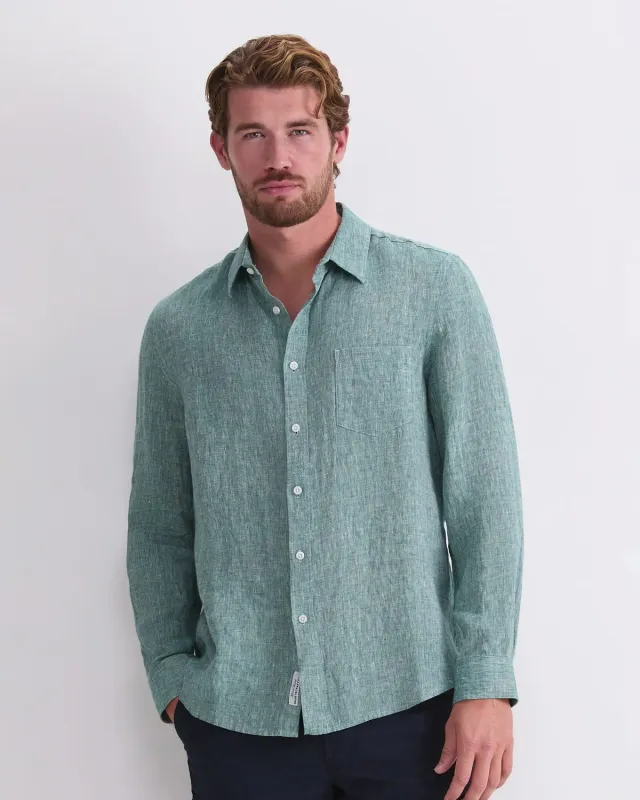 Sportscraft camicia lino manica lunga tinta in filo