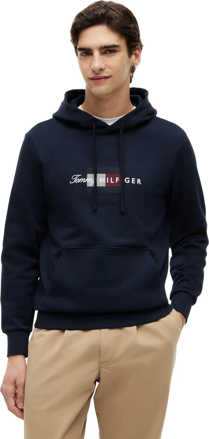 Tommy Hilfiger Script Flag Hoodie felpa nera uomo