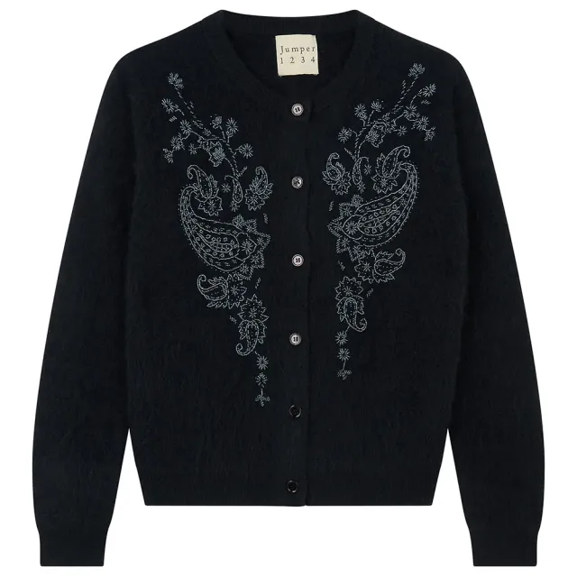 Jumper 1234 Brushed Wool Beaded Paisley cardigan nero