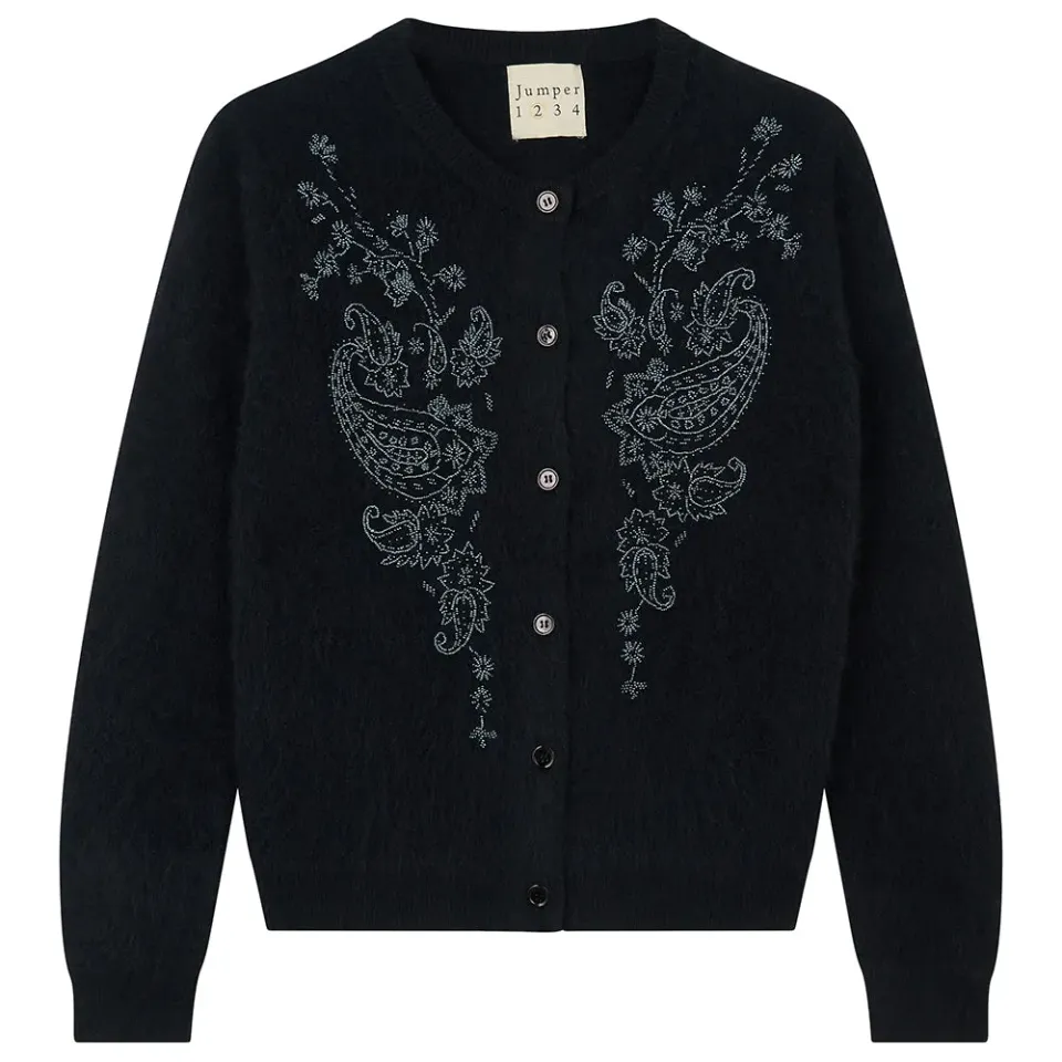 Jumper 1234 Brushed Wool Beaded Paisley cardigan nero