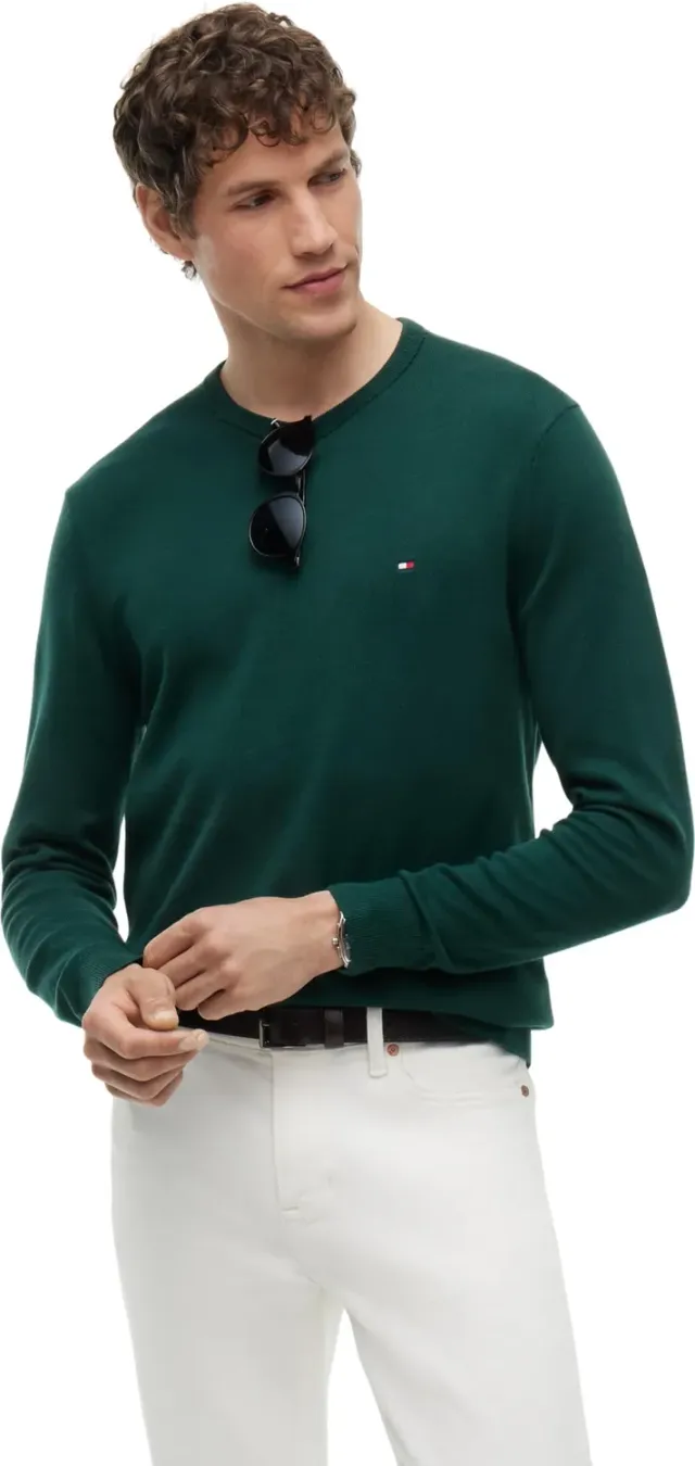 Tommy Hilfiger Essential maglione girocollo verde ornamentale M cotone