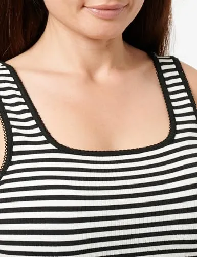 Tommy Hilfiger Slim Canotta a Costine Ecru/Black M
