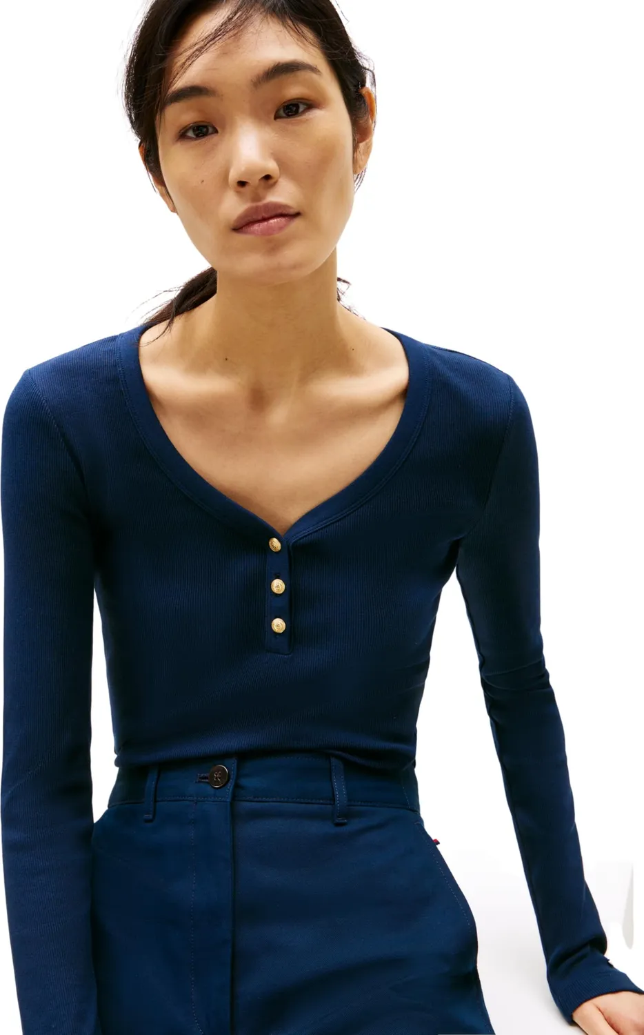 Tommy Hilfiger Henley Slim Maglia Donna S Ecru