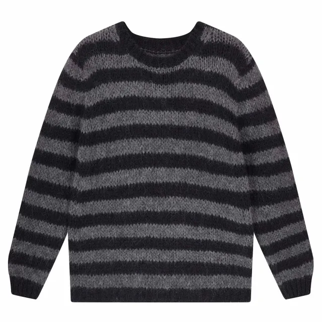 Jumper 1234 Hand Knit Stripe Crew maglione mohair nero lana