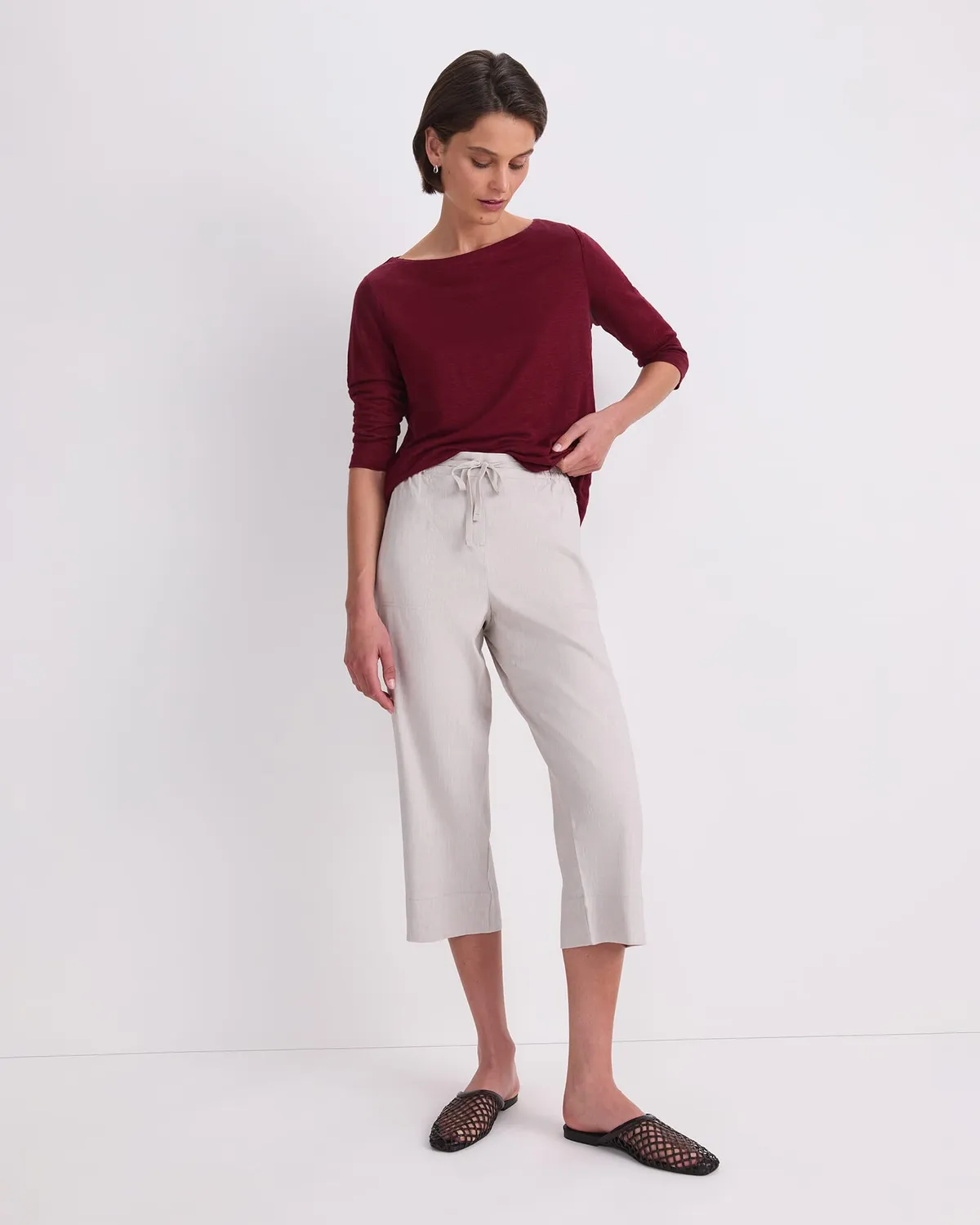 Sportscraft Rosa Crop pantaloni lino elasticizzati