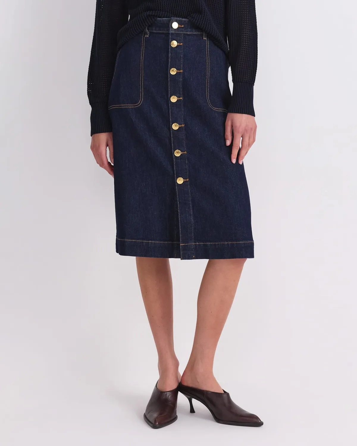 Sportscraft Peyton Denim Midi gonna jeans indaco