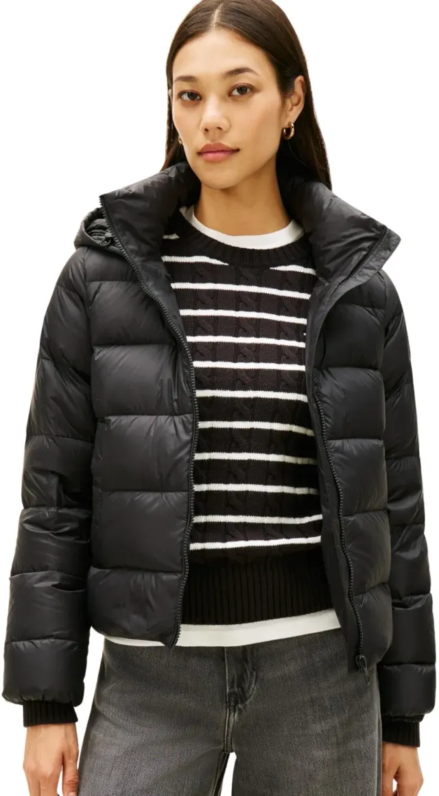 Tommy Hilfiger Down Casual Piumino Donna Nero con Cappuccio M