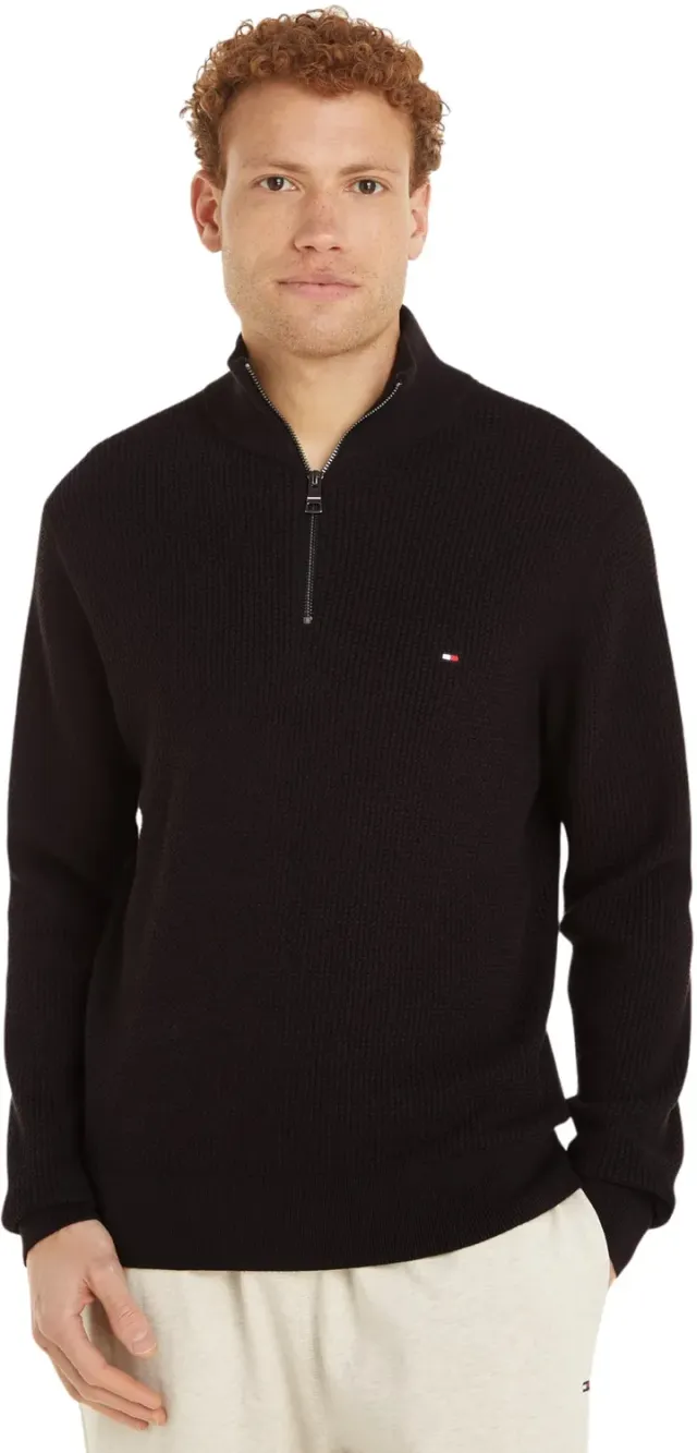 Tommy Hilfiger Mock Neck Mezza Zip pullover nero uomo