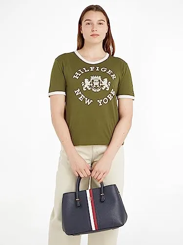 Tommy Hilfiger TH Emblem Satchel borsa donna blu spazio OS
