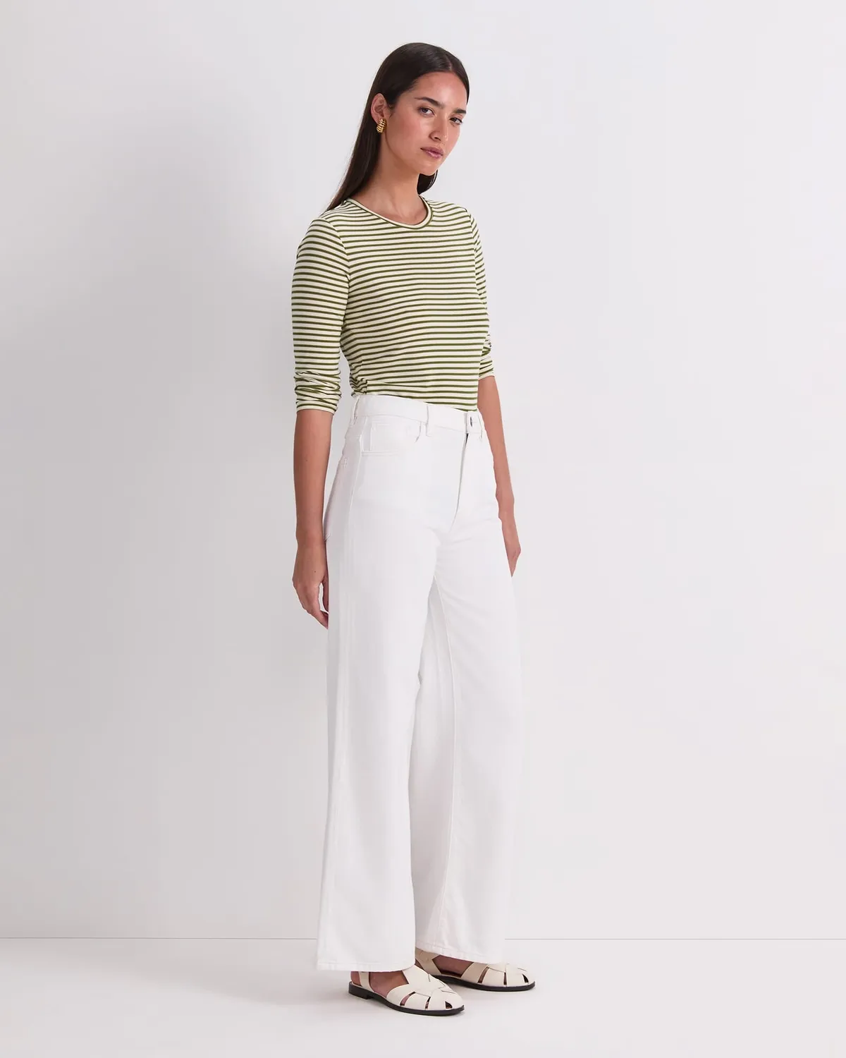 Sportscraft Simmi Wide Leg jeans bianchi elasticizzati