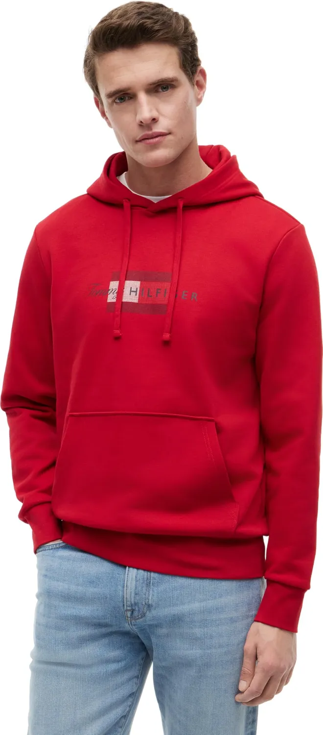 Tommy Hilfiger Script Flag Hoodie felpa nera uomo