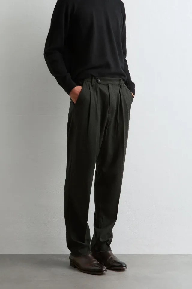 Massimo Alba Stan pantaloni verde scuro flanella lana