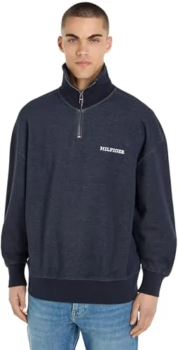 Tommy Hilfiger Monotype Honeycomb MW0MW33637 maglione mezza zip blu