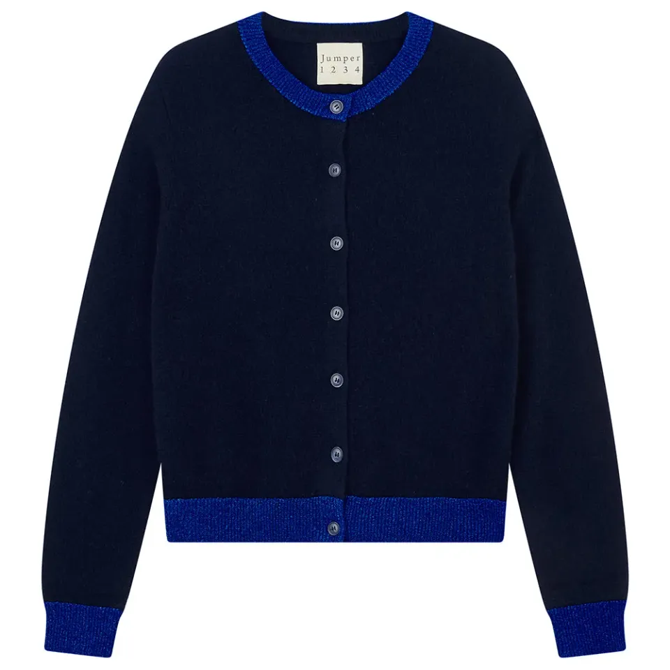Jumper 1234 Lurex Trim cardigan cashmere blu navy