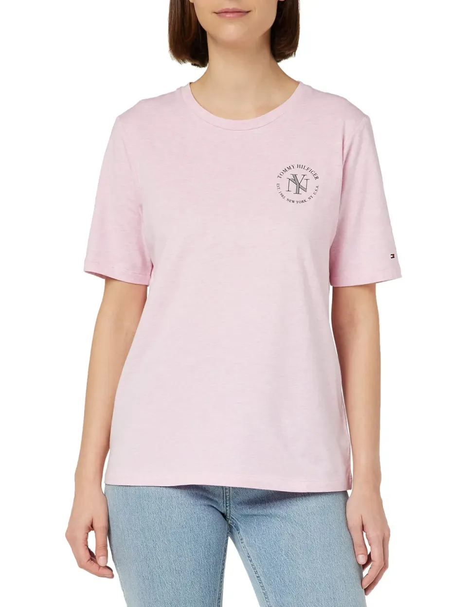 Tommy Hilfiger Reg NYC Roundall Top Donna Manica Corta Girocollo