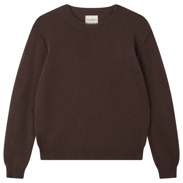 JUMPER 1234 Distressed Crew maglione cashmere marrone scuro leggero
