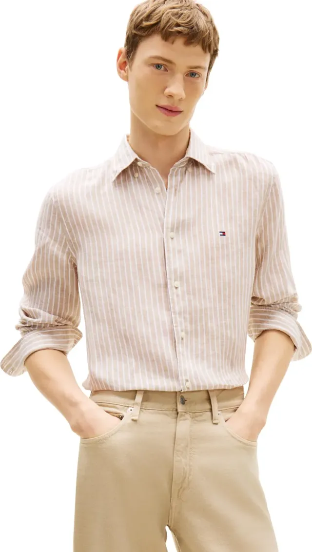 Tommy Hilfiger Linen Bengal Stripe MW0MW42400 camicia lino uomo blu