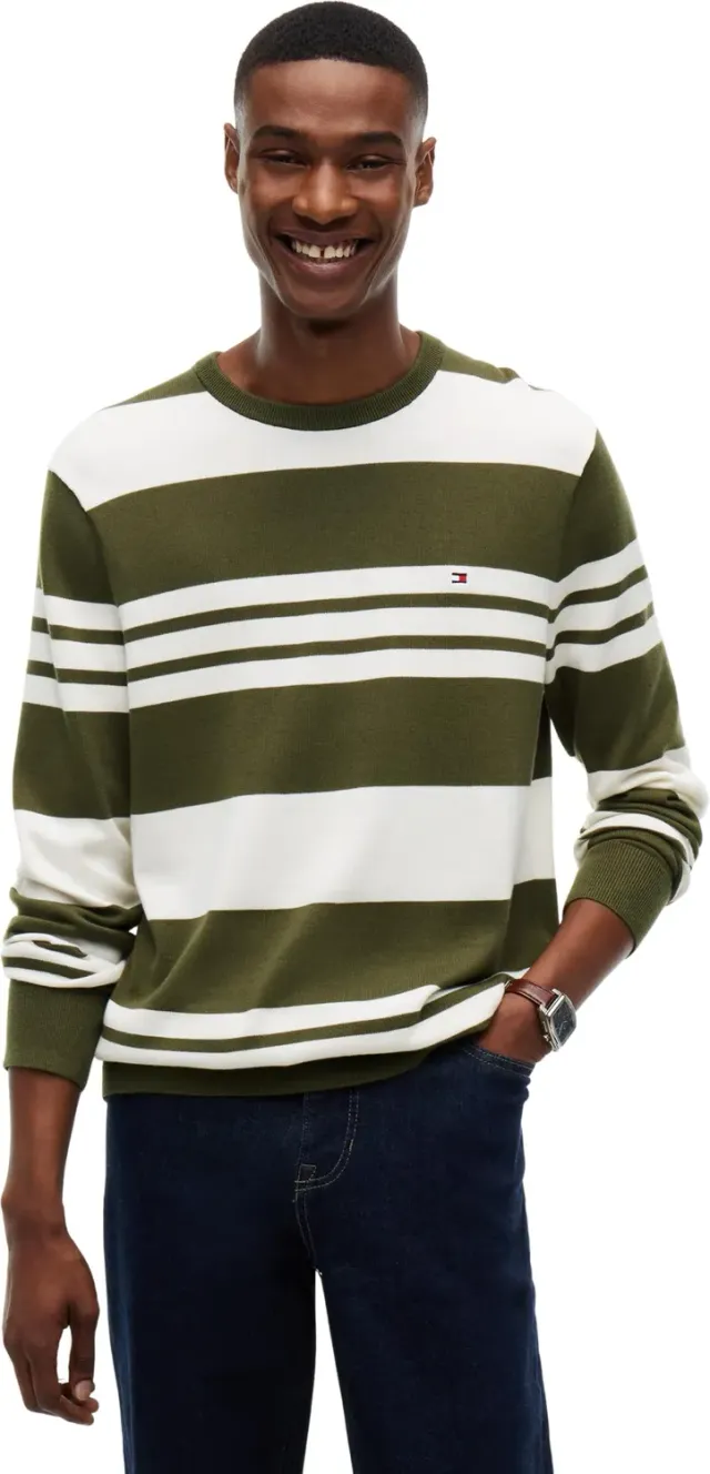 Tommy Hilfiger Essential maglione girocollo verde avorio S cotone