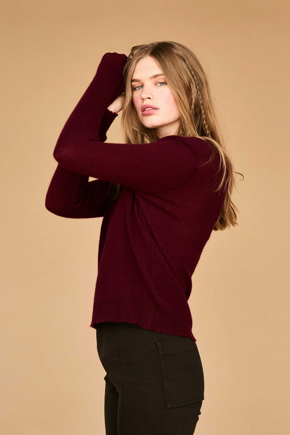 Jumper 1234 Cashmere Distressed Crew maglione bordeaux