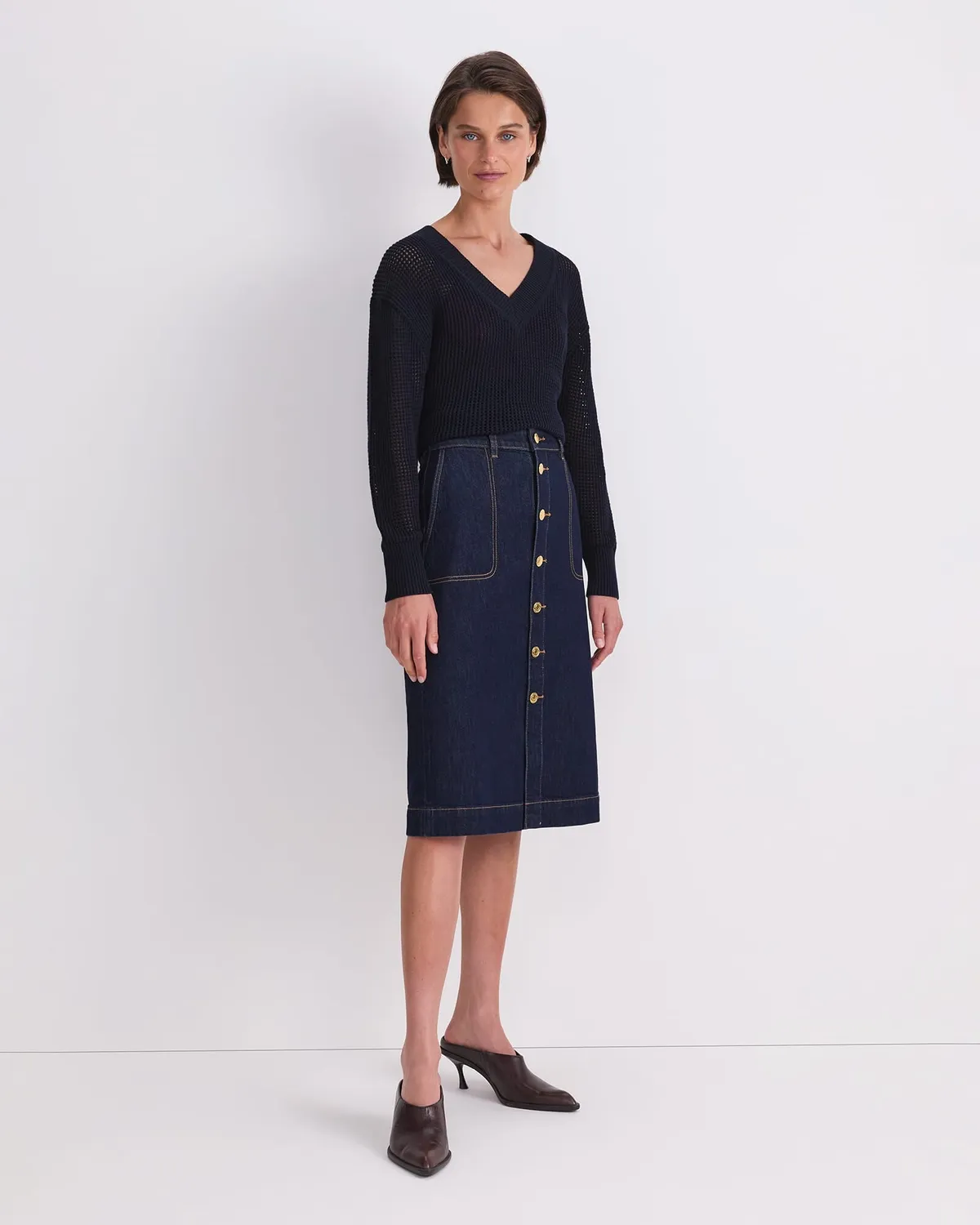 Sportscraft Peyton Denim Midi gonna jeans indaco