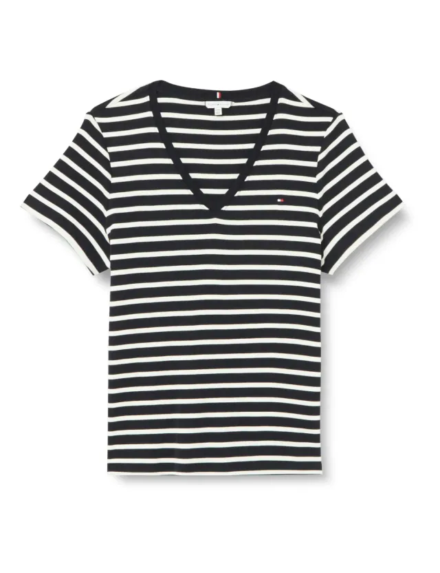 Tommy Hilfiger Cody t-shirt donna scollo V slim nera cotone