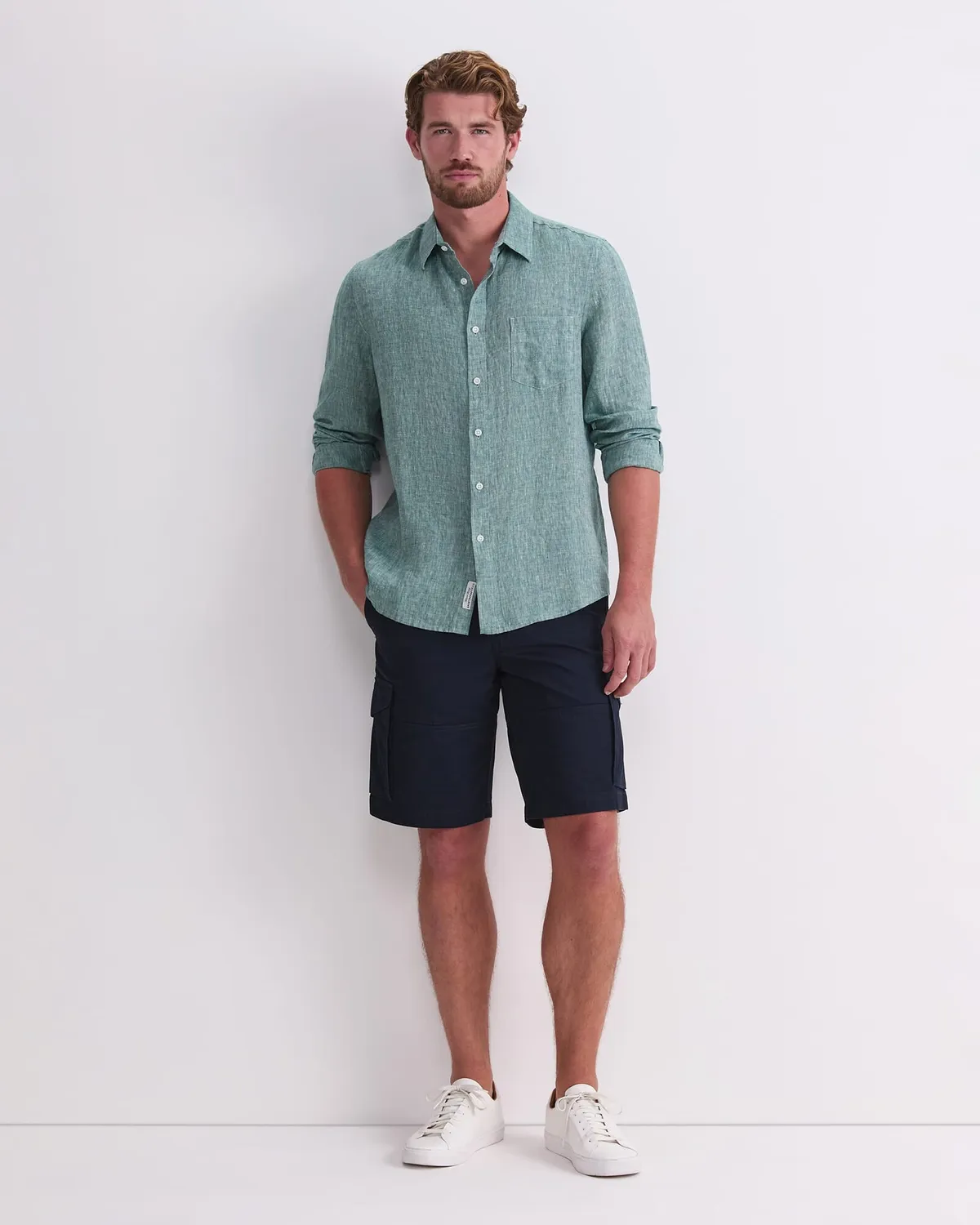 Sportscraft camicia lino manica lunga tinta in filo